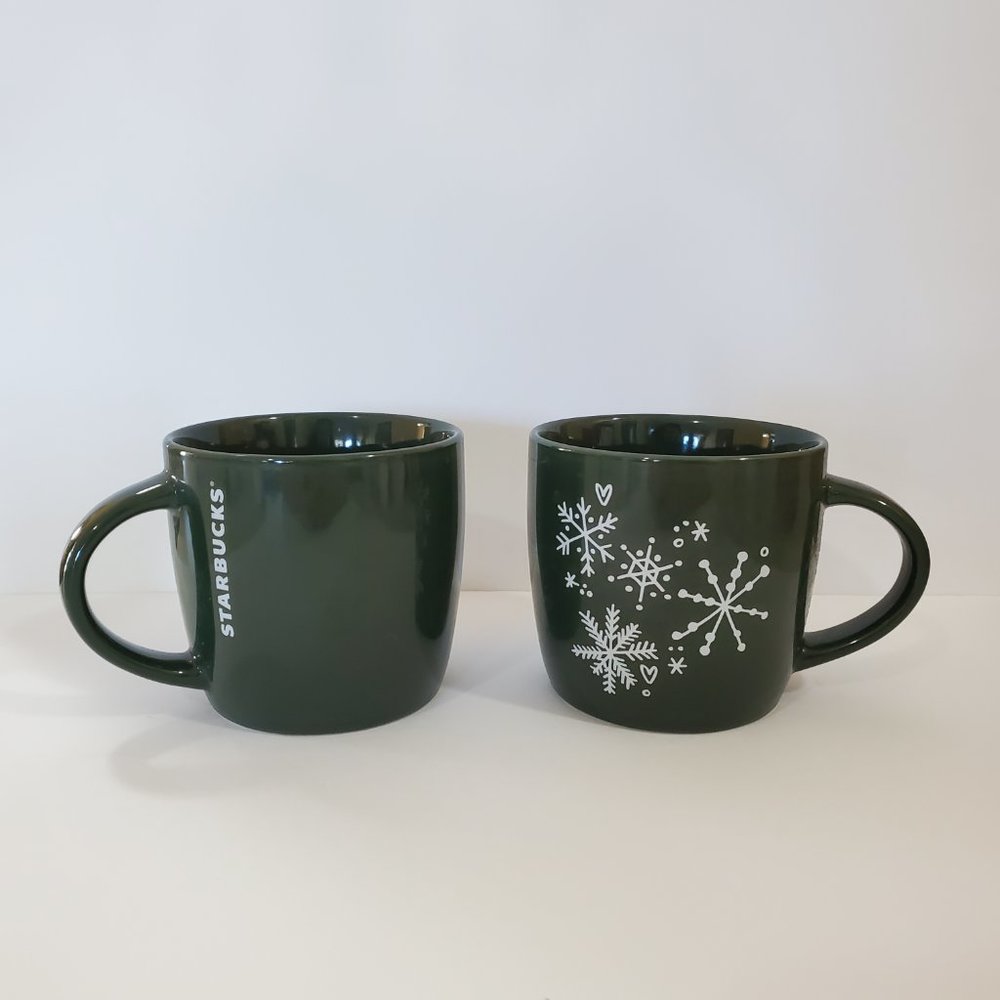 Starbucks Holiday Christmas Green‎ Mugs Set of 2, 14 OZ. NWOT